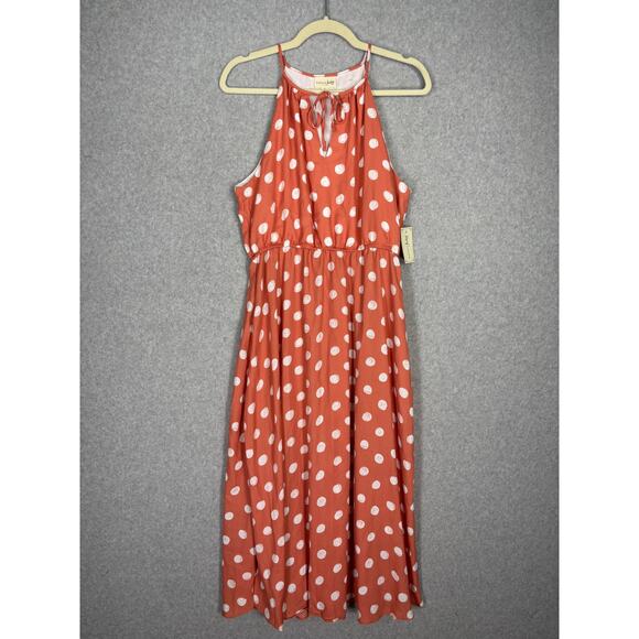 Maison Jules Dress Large Polka Dot Flowy Ruched Halter Resort Cruise Feminine - Picture 2 of 12